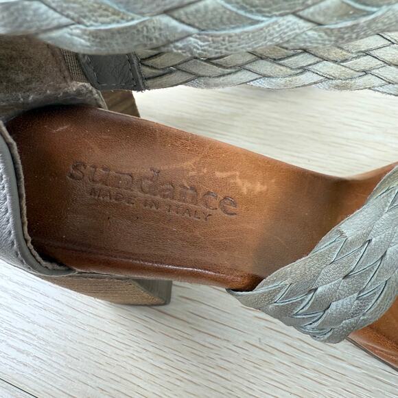 Sundance Gray Brown Woven Braided Open Toe Block Heel Sandals Boho 37 6.5 7 - Picture 7 of 9